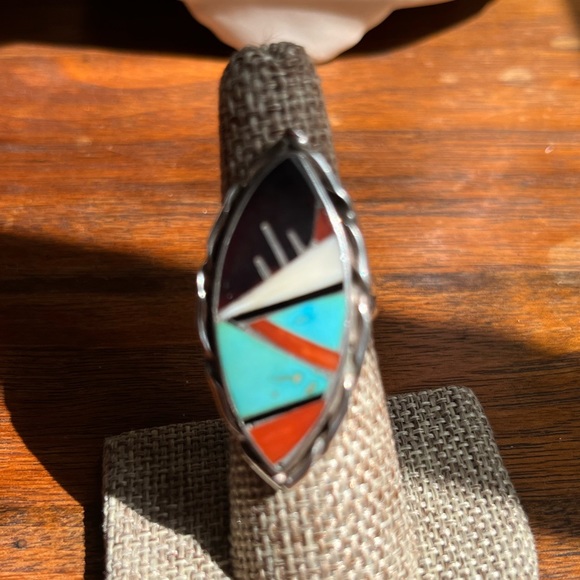 Navajo Sterling Silver and Multi-stone Inlay.Handmade and signed. ❤️